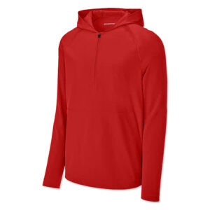 Sport-Tek Repeat Half Zip Long Sleeve Hooded Baseball Jacket blank apparel front view