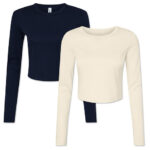 Bella + Canvas Women's Micro Rib Long Sleeve Crop T-shirt blank apparel front view