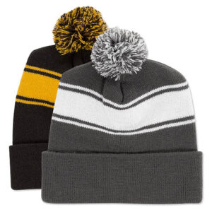 Sport-Tek Striped Pom Pom Beanie blank apparel front view