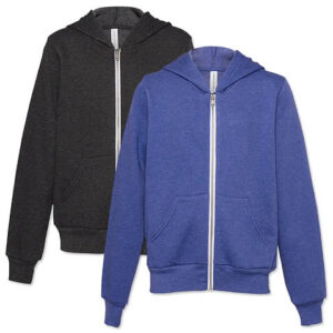 Bella + Canvas Youth Ultra Soft Zip Hoodie blank apparel front view