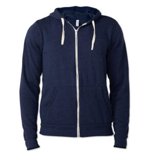 Bella + Canvas Tri-Blend Zip Hoodie blank apparel front view
